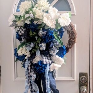 Charming Blue and White Floral Door Swag